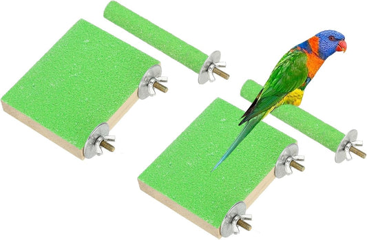 Bird Perch Stand, Wooden Parrot Perch Stand Toy, Paw Grinding Stick, Bird Cage Accessories, 3.94 x 3.15in (Green, 2 Pcs) Birds Toys Intended for Cage/Parakeets/Conure/Budgie