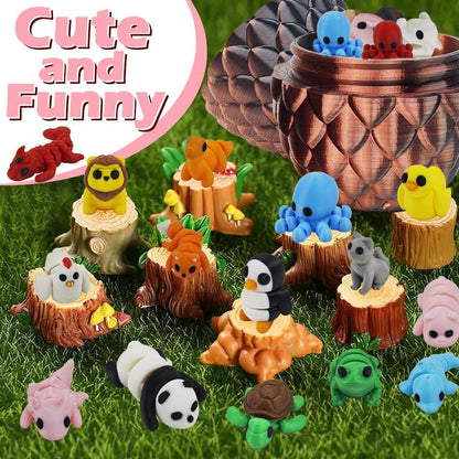 25 pcs Mini 3D Printed Animal Figurines Set with Dragon Egg: Articulated, Flexible, and Exquisitely Cute Fidget Toys for Play and Display for Valentine's Day, Easter, Bithday
