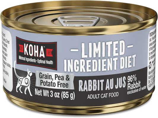KOHA Limited Ingredient Diet Rabbit Pate for Cats - Single Meat Wet Cat Food for Sensitive Stomachs - *New Batch 2025, Improved, Smooth Texture* - Pate Cat Food, No Fillers - 3oz Pack of 24