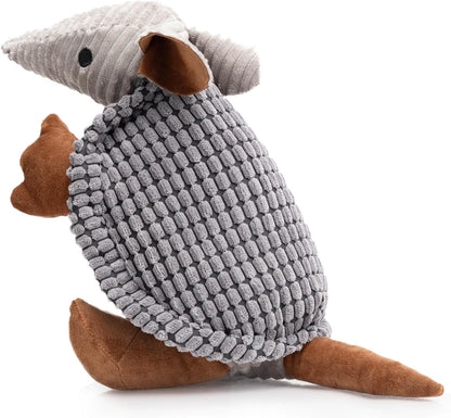 Hollypet Plush Dog Squeaky Toy Stuffed Armadillo Animal Pet Puppy Chew Toys with Clean Teeth for Small Medium Large All Breed Sizes Dogs, Dark Gray, 10 in