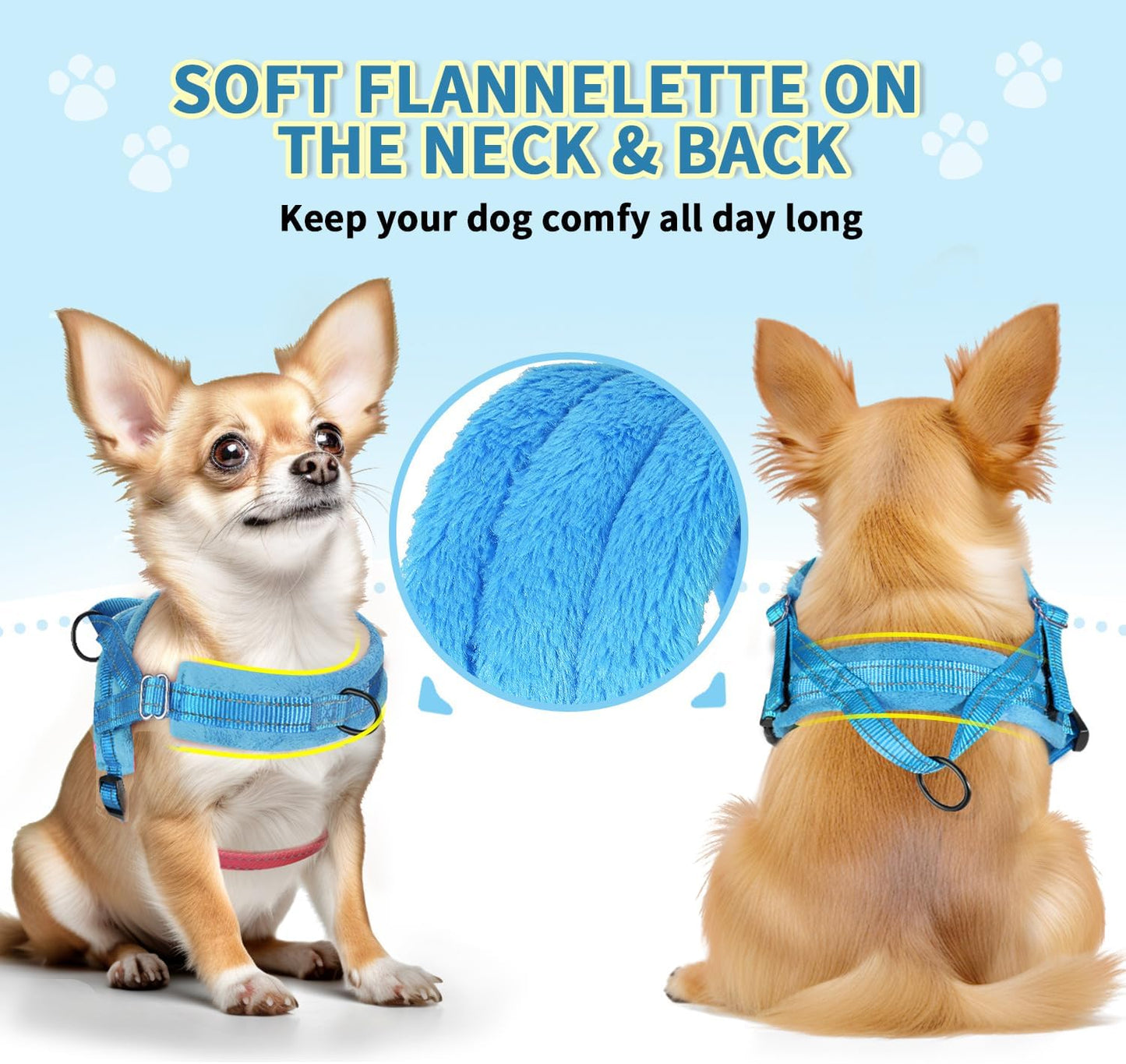 Lukovee No Pull Dog Harness and Leash Set, Soft Padded Small Dog Harness, Neck & Chest Adjustable Reflective Vest Puppy Harness with 4ft Lightweight Anti-Twist Dog Leash for Small Dogs (LBL, S)