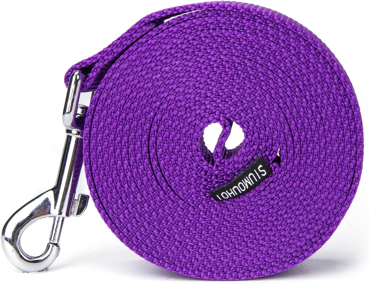 Strong Durable Nylon Dog Training Leash, 1 Inch Wide Traction Rope, 6 ft 10ft 15ft Long, for Small and Medium Dog (Purple, 15 Feet)