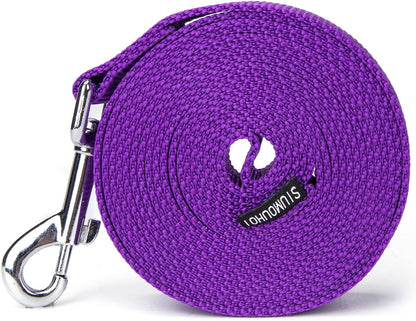 Strong Durable Nylon Dog Training Leash, 1 Inch Wide Traction Rope, 6 ft 10ft 15ft Long, for Small and Medium Dog (Purple, 15 Feet)