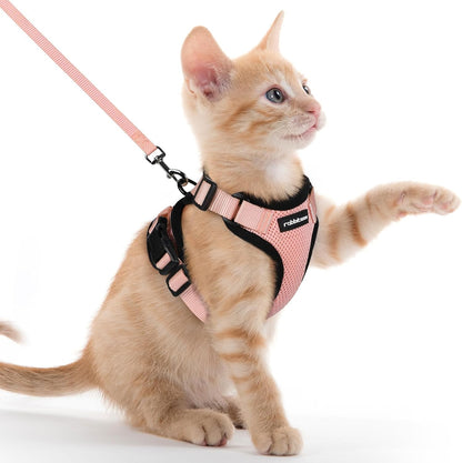 rabbitgoo Cat Harness and Leash for Walking, Escape Proof Soft Adjustable Vest Harnesses for Cats, Easy Control Breathable Reflective Strips Jacket, Light Salmon Pink, XXS