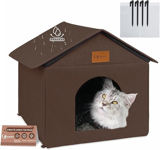 Outdoor Cat House for Shelter Feral Cat, Outside Waterproof Cat House for Outdoor/Indoor Cats, Insulated Cat Bed for All Seasons with Cozy Cushion (Brown, Large Zip Style)