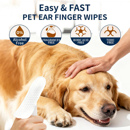 MIOSSZI Dog Ear Cleaner - Finger Wipes for Dogs & Cats Ear Wipes for Itch Relief Remove Wax & Odor, Dog Teeth Cleaning Wipes-Dog Ear Finger Wipes 50ct