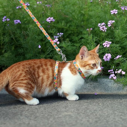 azuza Cat Harness and Leash Set for Safe Walking and Travel, Escape Proof Cat Harness, Lightweight Soft and Comfortable, Adjustable Kitten Harness for Small Medium Large Cats, Yellow Cactus