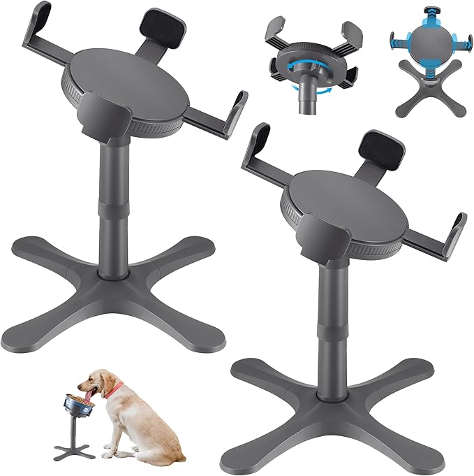 Dog Bowls Elevated Adjustable Stand, Raised Bowl with 3 Heights & Tilted Feeding Stand, Compatible with Various Bowls, for Medium & Large Breeds (2 Pack) Grey