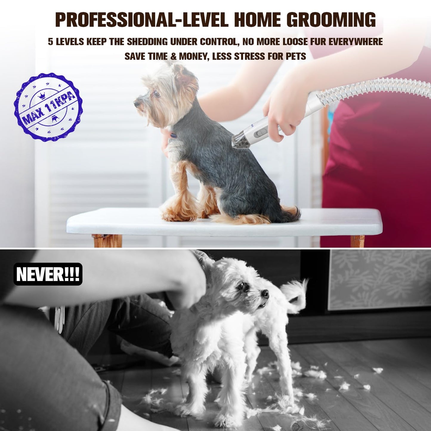 Dog Grooming Vacuum & Dog Grooming Kit, Dog Vacuum for Shedding Grooming with 2 L Capacity, Max 11 Kpa Dog Hair Vacuum with 15 Pet Grooming Tools & Bag, Pet Grooming Vacuum for Dogs/Cats/Home