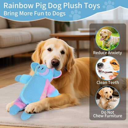 Dog Toys Plush, Squeaky Stuffed Dog Toy, Rainbow Pig Dog Toys for Small Medium Breeds, Soft Dog Plush Toy, Puppy Teething Dog Toy, Interactive Dogs Toy for Indoor Dogs(Blue)