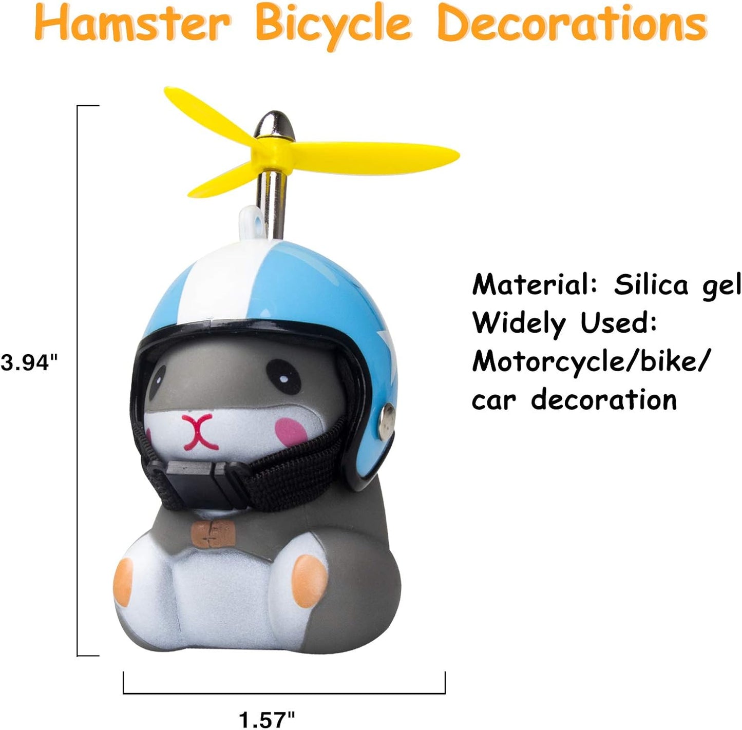 Wonuu Duck Bike Bell with Light and Helmet - Cute Bicycle Horn, Motorcycle Bell, Rubber Duck Car Dashboard Decoration (Blue & Star-Hamster)
