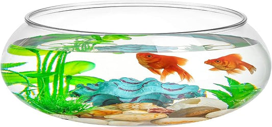 0.74 Gallon Round Fish Bowl, Plastic Clear Bowl Vase Shallow Planter Bubble Bowl Aquatic Plant Pot Hydroponic Plants Succulent Planter Fish Tank Aquarium Bowl for Home Office Decor