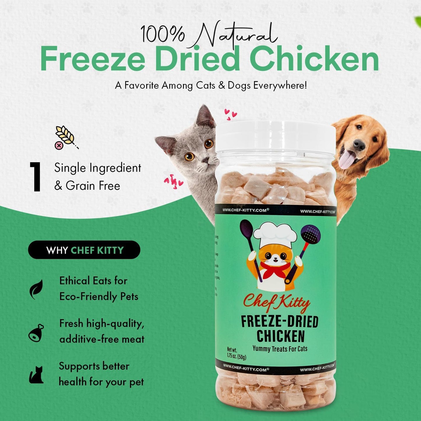 Freeze-Dried Chicken Treats for Cats & Dogs – 100% Human Grade, Single Ingredient, High-Protein, Healthy Snack – No Additives or Preservatives – 1.7oz - Inspected & Tested in USA