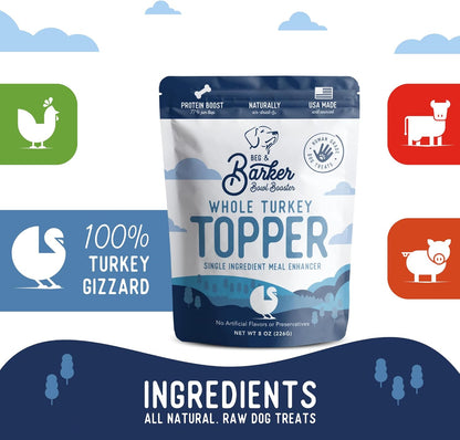 Beg & Barker Turkey Dog Food Toppers for Picky Eaters (8 Ounce, Pack of 1) - Bowl Booster with Whole Turkey - Premium Meal Mixers for Dogs - Single Ingredient, Human Grade, Grain Free
