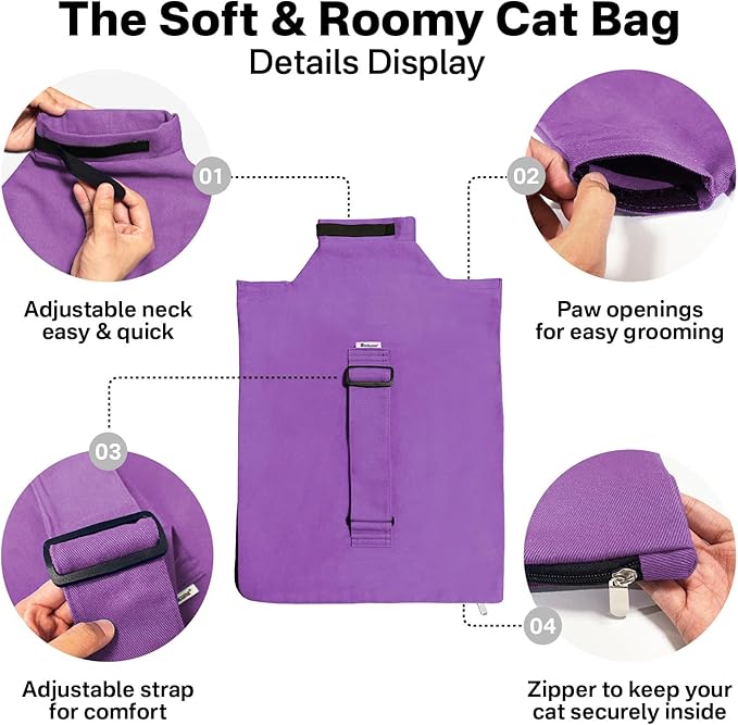 Cat Carrier Pouch, Bonding Care & Stress-Free Calm, Soft Cat Carrier Bag for Adult Cats 10–20 lbs, Restraint Bag for Vet Visits, Grooming & Everyday Care – Lavender