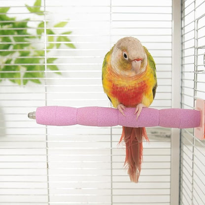Bird Perch Stand Toy – Abrasive Surface Ceramic Paw Grinding Stick – Parrot Nail File for Budgies Parakeets Cockatiels Conures Bird Cage Accessory(Pink, 7.8Inch)