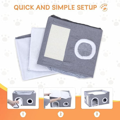 Cat House for Indoor Cats – Foldable Cat Cave & Covered Cat Bed, Cozy Hideaway for Small Pets and Large Cats (23.6"x16"x12.8"),Grey