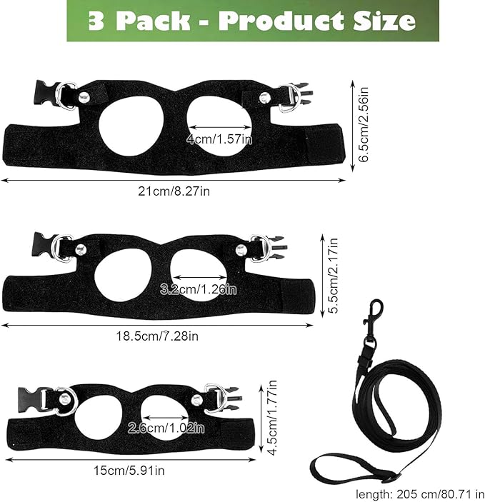 KABASI Bearded Dragon Harness Leash Set, 3 Size Adjustable Lizards Training Walking Leather Vest Escape-Proof Traction Rope for Squirrel and Other Outdoor Small Reptiles (Black)