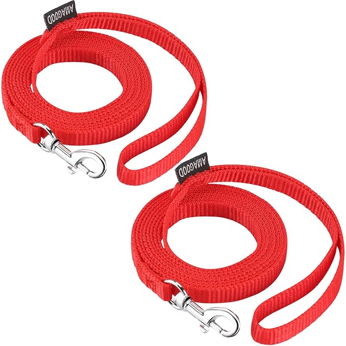 AMAGOOD 6 FT Puppy/Dog Leashes, Strong Traditional Style Leash with Easy to Use Collar Hook,Dog Lead Great for Small or Cats(5/8" x 6 ft,Red(Pack of 2))