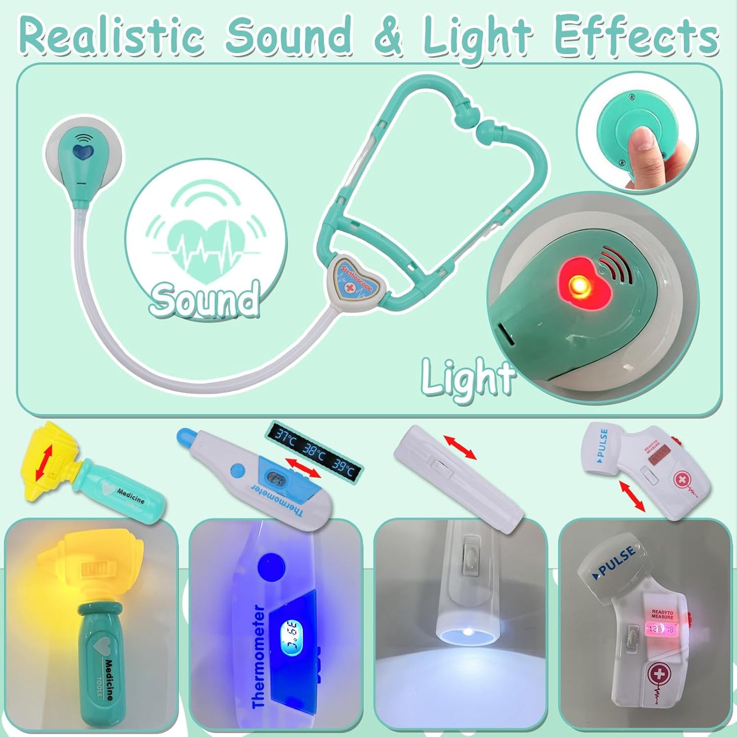 TEUVO Toy Doctor Kit for Girls - Pretend Play Doctor Set with Dog Toy, Carrying Bag & Stethoscope & Dress Up Costume - Toys Doctor Play Gift for Kids Toddlers Ages 1 2 3 4 5 6 7 Year Old for Role Play