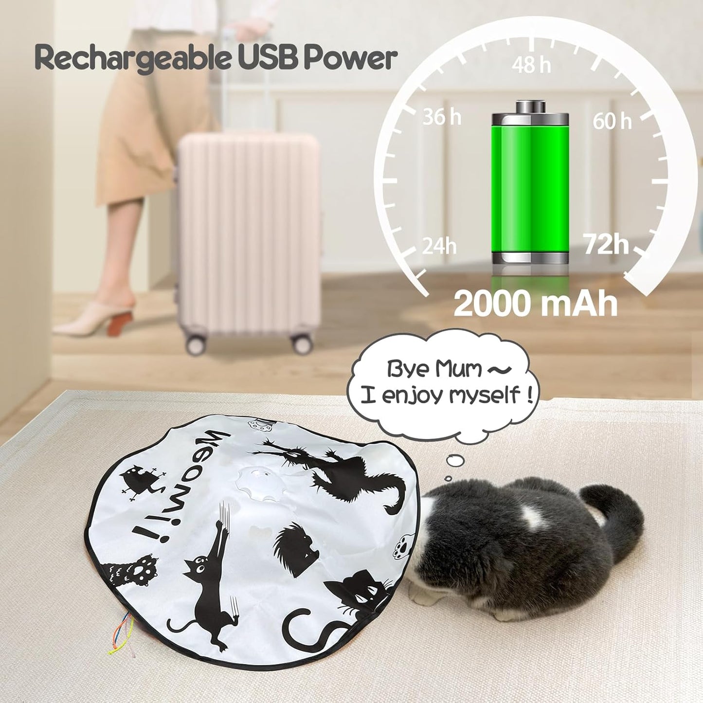 ORSDA Cat Toys, Interactive Cat Toys for Indoor Cats, 4 in 1 Automatic Rechargeable Enrichment Toy for Cats Home Alone for Bored Indoor Self Play Kitten