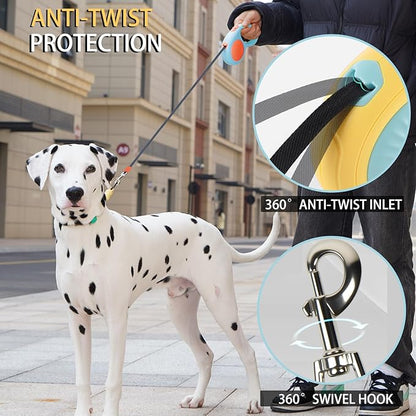 JSXD 360° Tangle-Free Retractable Dog Leash with One-Handed Brake, Pause, Lock, 10 ft Strong Nylon Tape Pet Walking Leash,Suitable for Cats, Small and Medium Dogs up to 66 lbs (Blue, 10 ft)