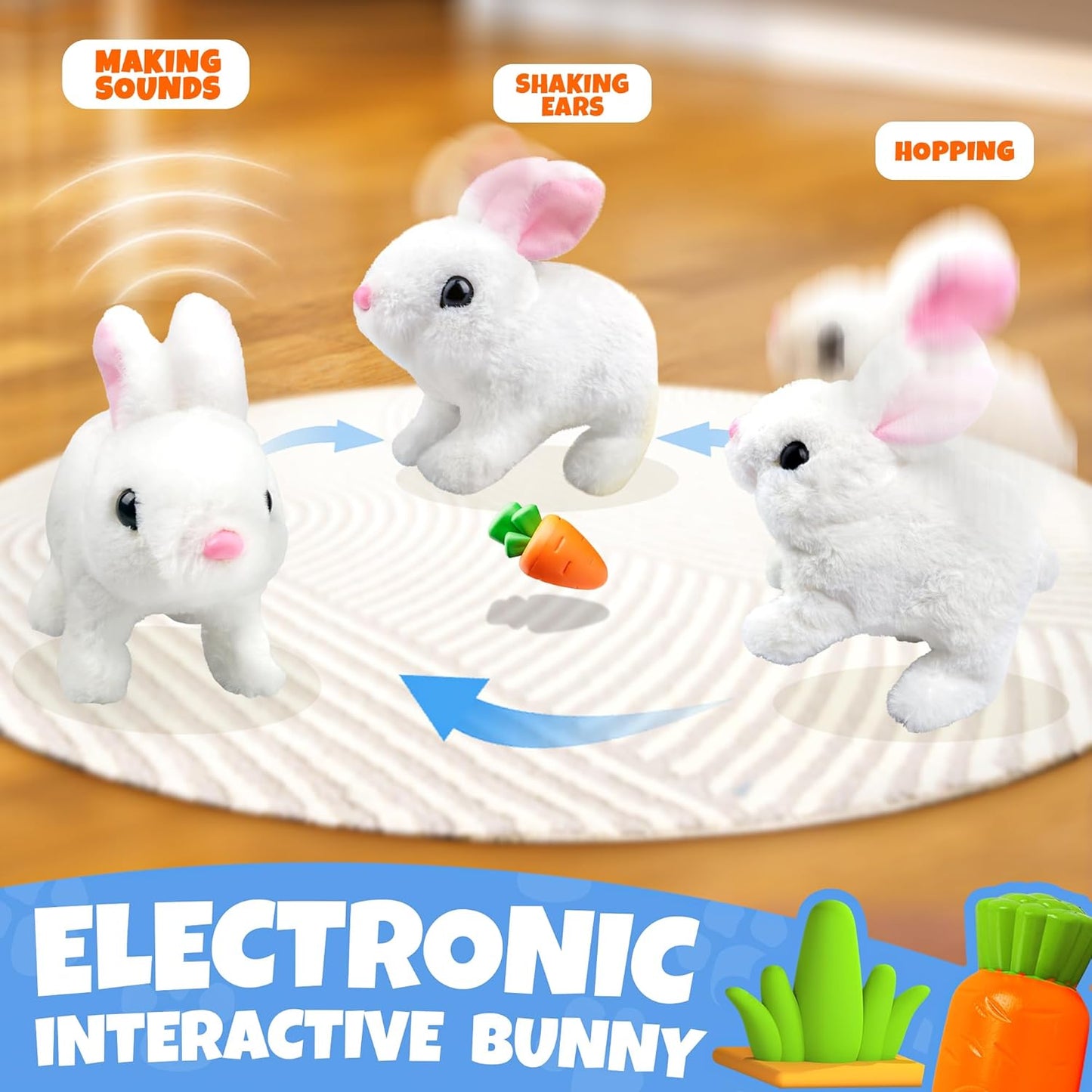 SMILESSKIDDO Jumping Rabbit Toys for Girls - Electronic Hopping Bunny with Wiggle Ears & Nose, Storage Cage and Accessories, Interactive Pet Gifts for Toddlers 1 2 3 4 5 6 Year Old