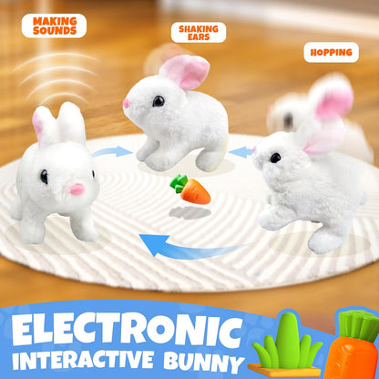 SMILESSKIDDO Jumping Rabbit Toys for Girls - Electronic Hopping Bunny with Wiggle Ears & Nose, Storage Cage and Accessories, Interactive Pet Gifts for Toddlers 1 2 3 4 5 6 Year Old