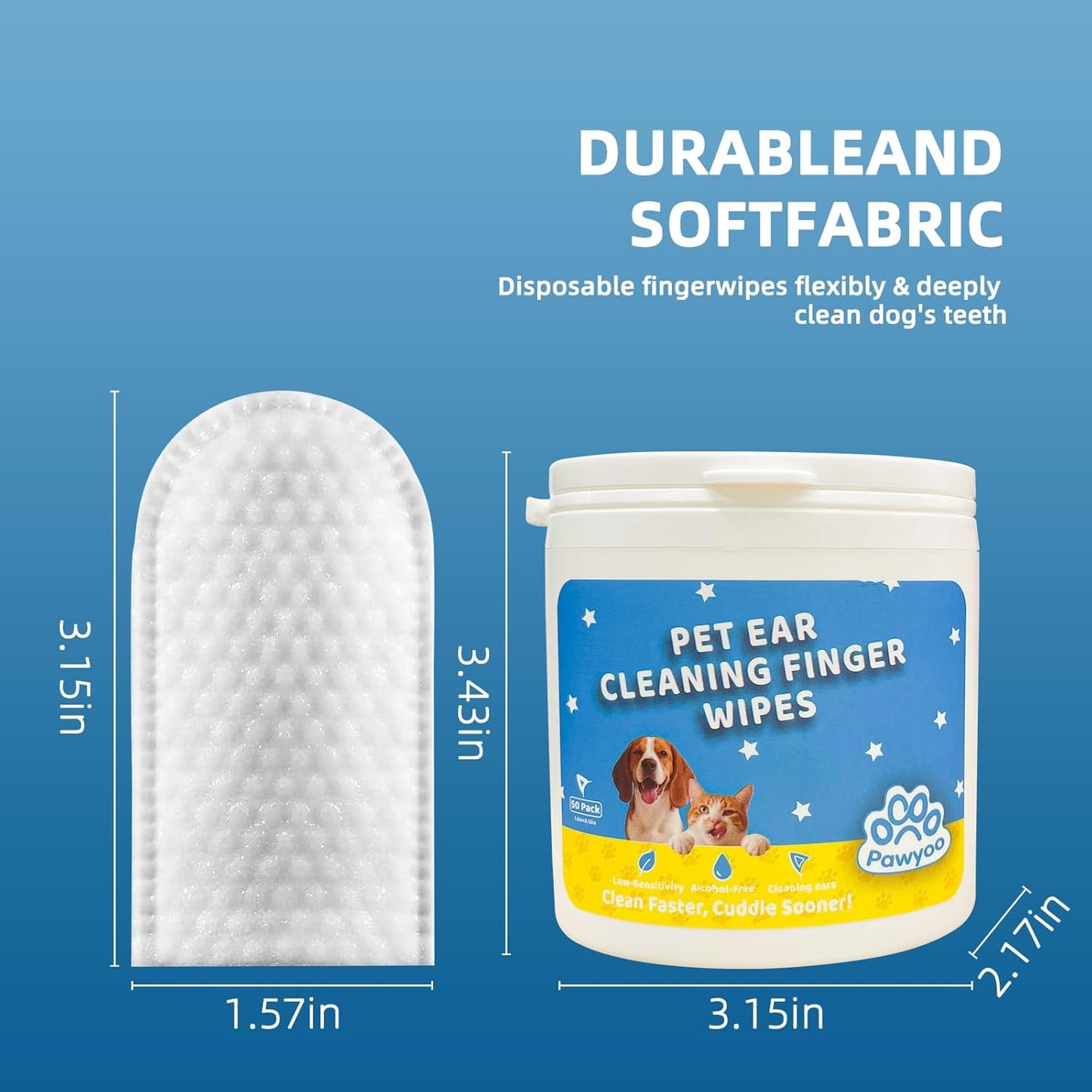 Dog Ear Wipes, Ear Wipes for Dogs, Cat Ear Wipes, Dog Ear Cleaning Wipes, Cat Wipes, Pet Wipes for Cats, Cat Cleaning Wipes – Pet Ear Cleaning Finger Wipes for Cats: Ear Wipes, Weekly Care