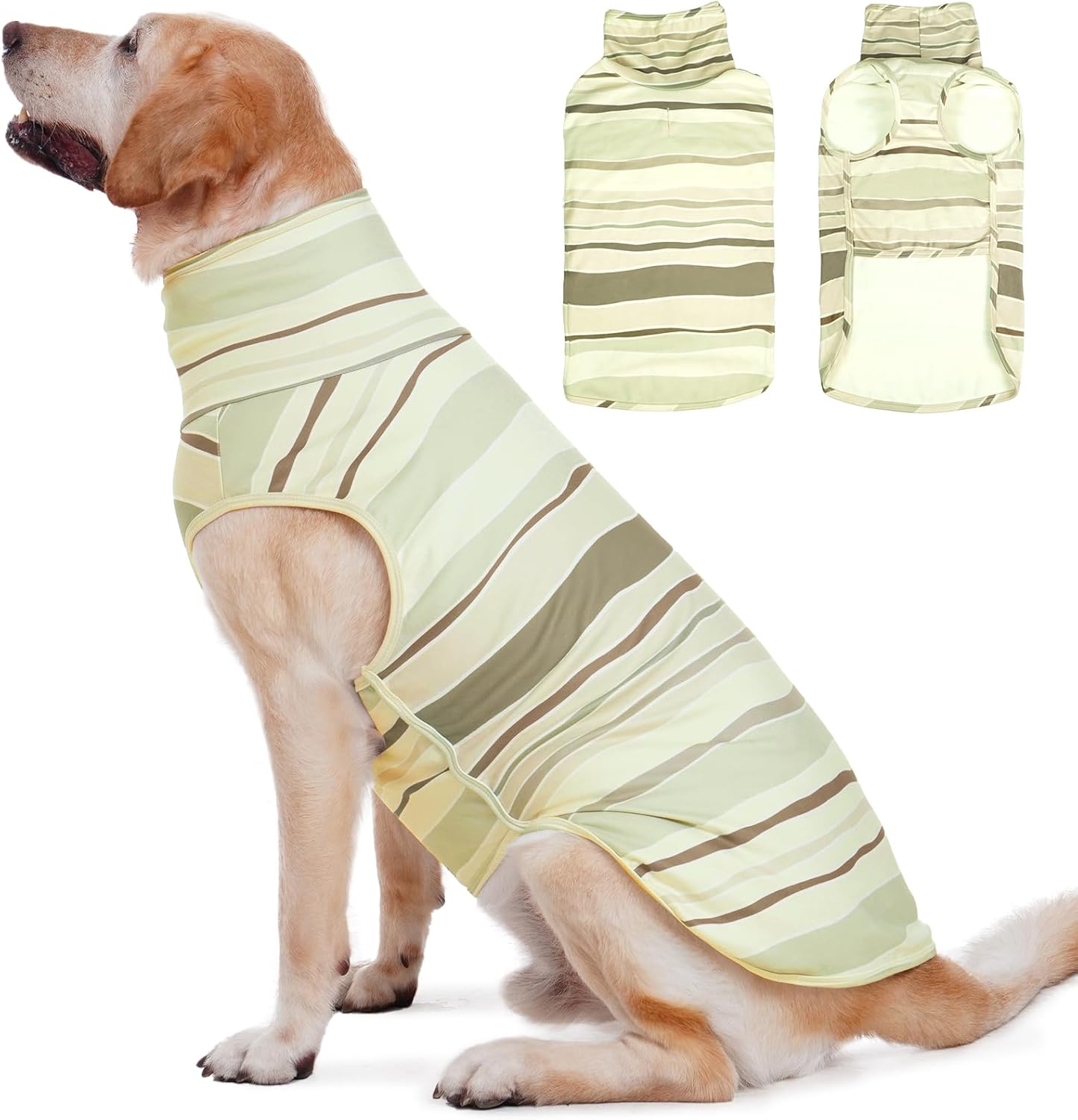 ROZKITCH Turtleneck Dog Shirt with Leash Hole, Soft Pet Sweatshirt Stretchy Striped Pullover Shirt for Large Dogs, All-Day Comfort Sweaters ShallowCoffee 2XL