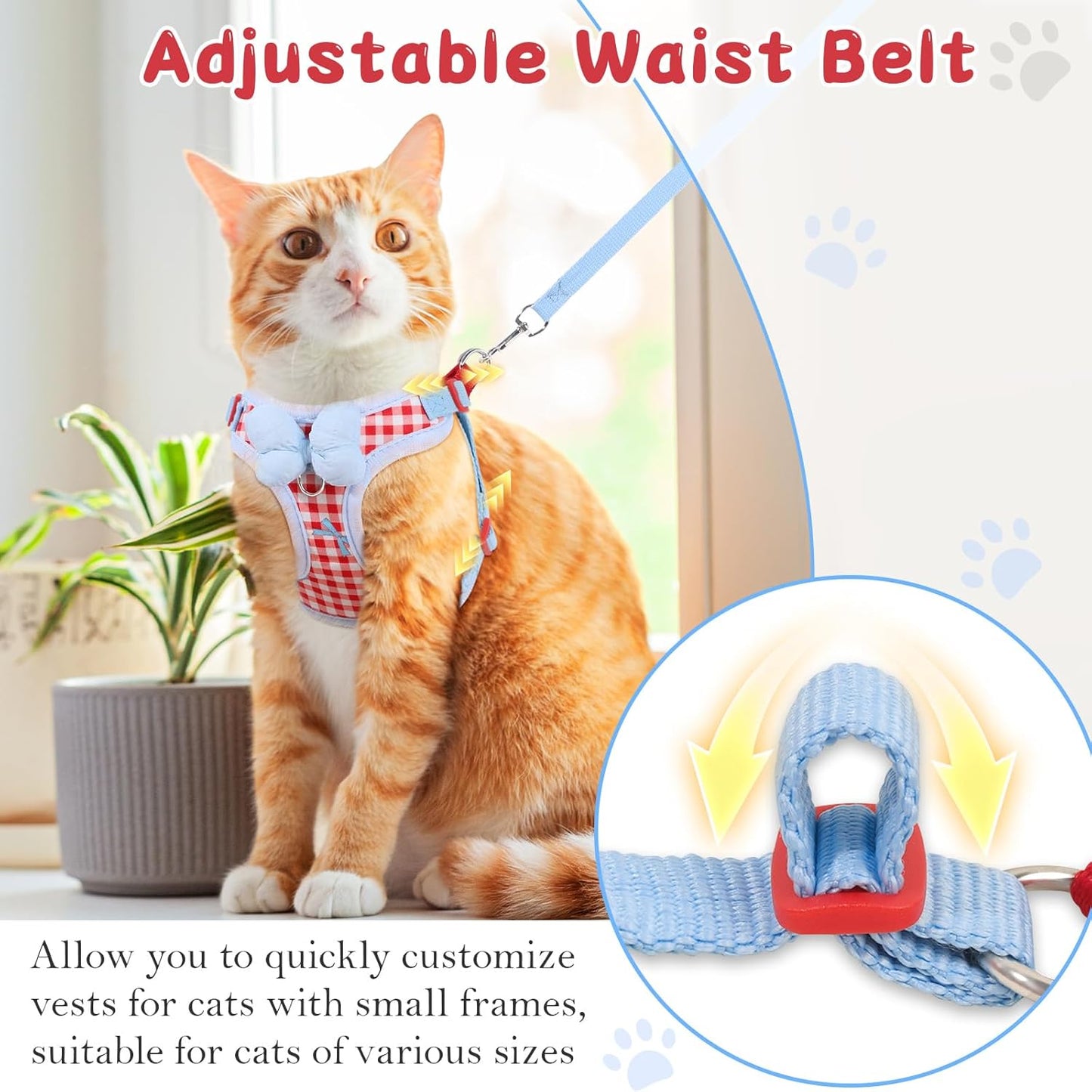 Cat Vest Harness and Leash Set for Walking Escape Proof, Adjustable Kitten Harness and Leash Set Breathable Mesh with Bow Harness for Kitty Puppy Bunny(Red Medium)
