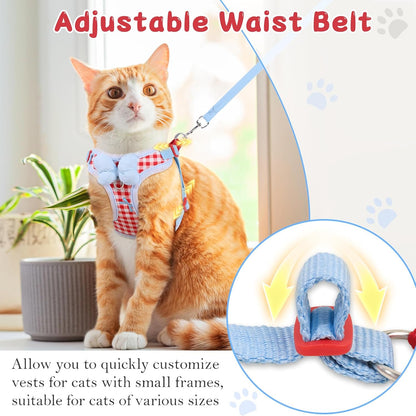 Cat Vest Harness and Leash Set for Walking Escape Proof, Adjustable Kitten Harness and Leash Set Breathable Mesh with Bow Harness for Kitty Puppy Bunny(Red Medium)