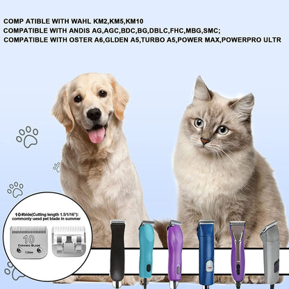 6Pack 10Blades Dog Grooming Replacement Blades Compatible with Andis Pet Clipper/Oster A5/Wahl KM Series Dog Clipper,Ceramic Blade & Stainless Steel Blade (#10+30+5FC+7FC+3FC+4F)