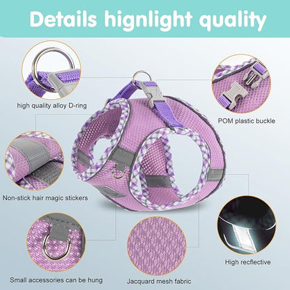 Dog Harness and Leash Set - No Pull Soft Breathable Small Dog Harness, Adjustable Reflective Step in Vest for Puppy, Kitten, Cats