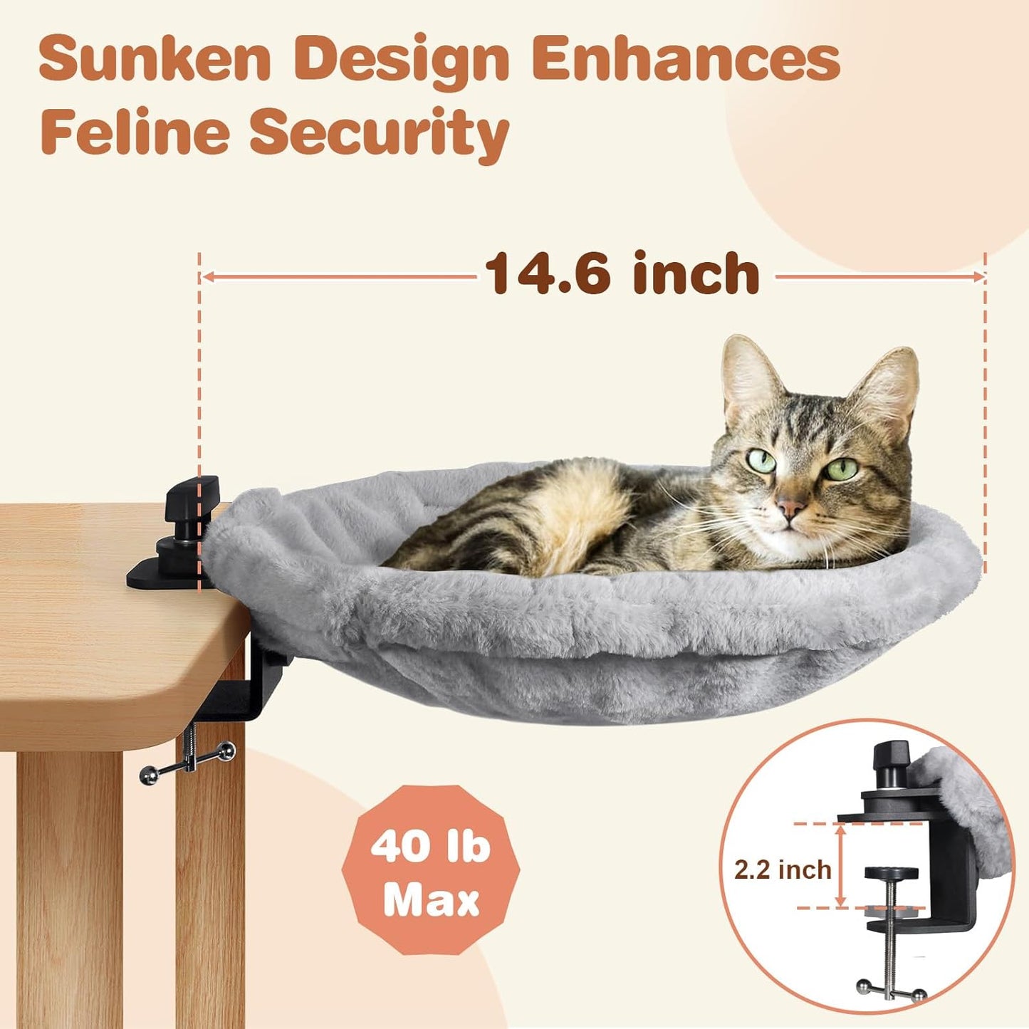 Cat Desk Bed-2 Covers Cats Bed Desk, Two Washable and Removable Covers Perch, Cats Bed for Desk - Office & Home, Supports Up to 40 lbs