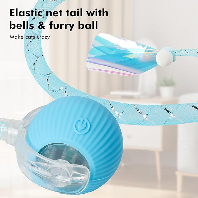 3 Packs Speed Tail 2.0 Interactive Cat Toys for Indoor Cats, Automatic Moving Cat Toy with Elastic Mesh Tail, Rechargeable Cats Ball for Enrichment Exercise