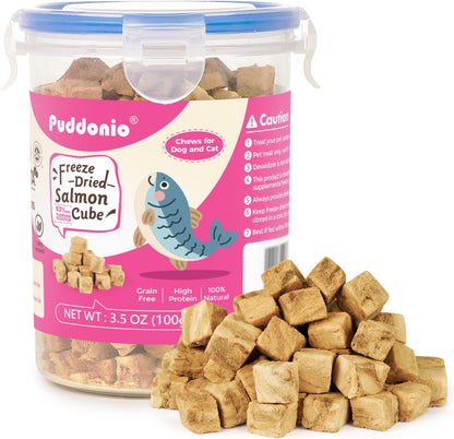 Freeze Dried Cats & Dogs Raw Treats, All Natural Single Ingredient Salmon, High Protein Healthy Pet Training Treats or Food Topper, 3.5 oz