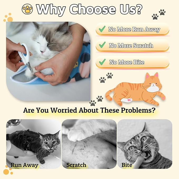 27.6" Cat Wrap for Grooming-Premium Cat Grooming Wrap Cat Restraint for Nail Clipping, Self-Adherent Soft Cat Blanket to Wrap Cat Anti-Scratch Anti-Escape Grooming Bag (Blue, XL(Within 17lbs))