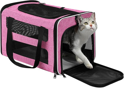 Cat Carrier Soft-Sided 18x11x11 Inch Travel Bag for Medium Cats Over 15lbs, Small Dog Carrier Crate Top Entry Breathable Mesh Puppy 12 Pounds, Pet Rabbit Carrying Cage Kennel Collapsible Pink