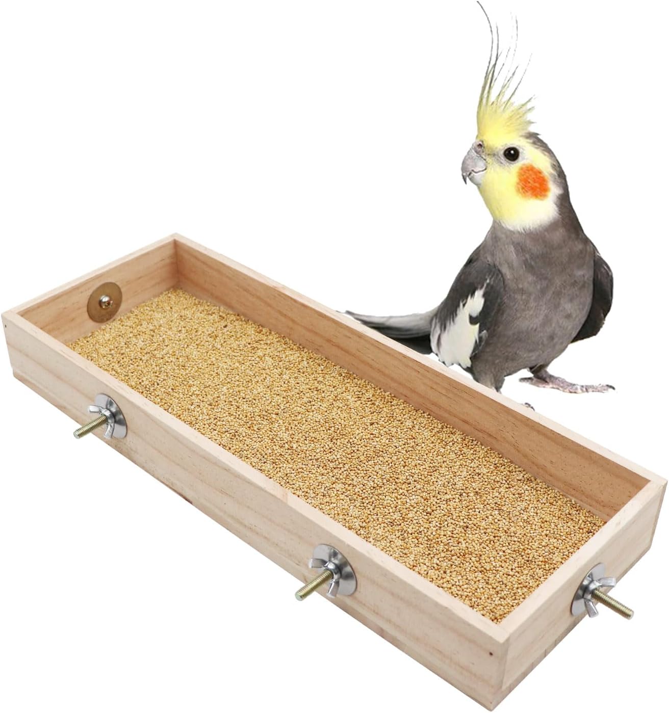 Bird Feeding Cups, Natural Wooden Parrot Perch Stand, Birds Food Dish, Parakeets Feeder Bowl, Cage Accessories for Small Animals Rat Hamster Guinea Pig Chinchillas Budgies Cockatiels Love Birds