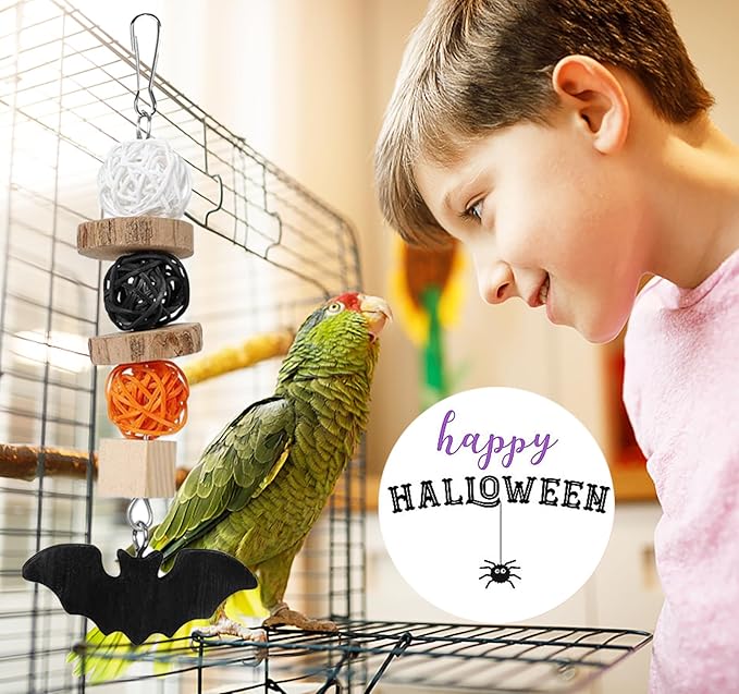 4Pcs Halloween Bird Toys Parrot Chew Toys Teeth Care Grinding Accessories Halloween Little Bell for Parakeet Conure Lovebird Cockatiel Finch Budgie Parrots