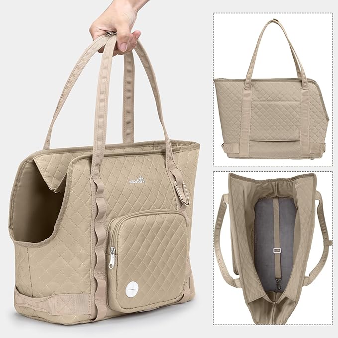 Pecute Dog Purse Carrier, Dog Carrier with Pockets for Small Dogs, Fits Dogs 5.5 lbs to 11 lbs, Cat and Puppies Tote Bag, Outing, Travel, Vet, Khaki