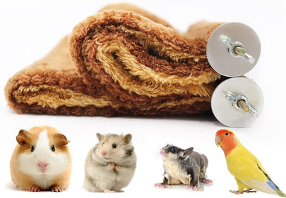 Fleece Winter Warm Rat Hammock, Double Layer Hanging Birds Nest Bed Tent with Warm Fleece, Bird Cage Stand Perch, Sleep Bed Cage Accessories for Rat, Guinea Pig, Chinchilla (Brown)