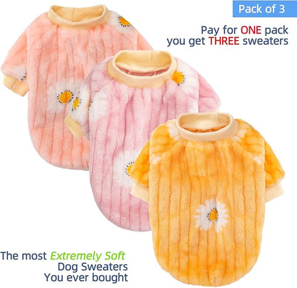FabriCastle Small Dog Sweaters, 3-Pack Dog Clothes for Small Dogs Girl & Cats, Ultra Soft and Warm Pet Coats, Winter Pet Jacket, Doggy Apparel Costumes, Puppy Outfits (Pink,Violet,Yellow, Large)