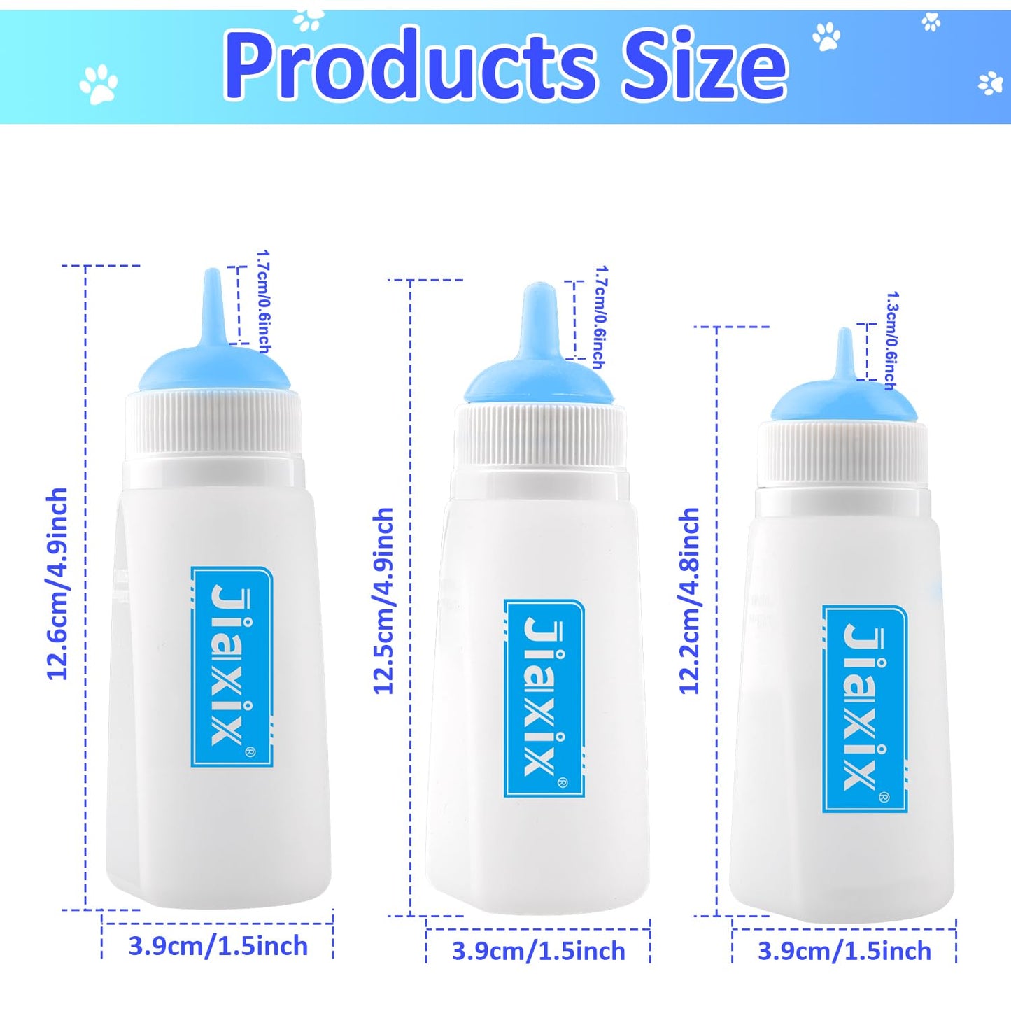 3 Pack Kitten Silicone Bottle Feeding Kit,Nipple & Feeding Kit for Kittens, Reusable Newborn Kitten Supplies, Suitable for Feeding Kitten, Puppy, Rabbit,Hamster (Blue, Small+Medium+Large)