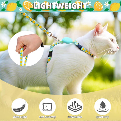 PUPTECK Adjustable Cat Harness and Leash Set Escape Proof Kitten Strap Collar for Walking Travel, Lemon Pattern