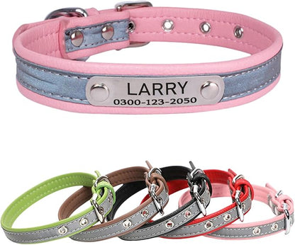 Yonsbox Personalized Reflective Dog & Cat Collar with Silent ID Tag, Custom Engraved Pet Name & Phone Number, Ultra Soft Microfiber, No-Jingle Safety Collar for Small Medium Large Dogs