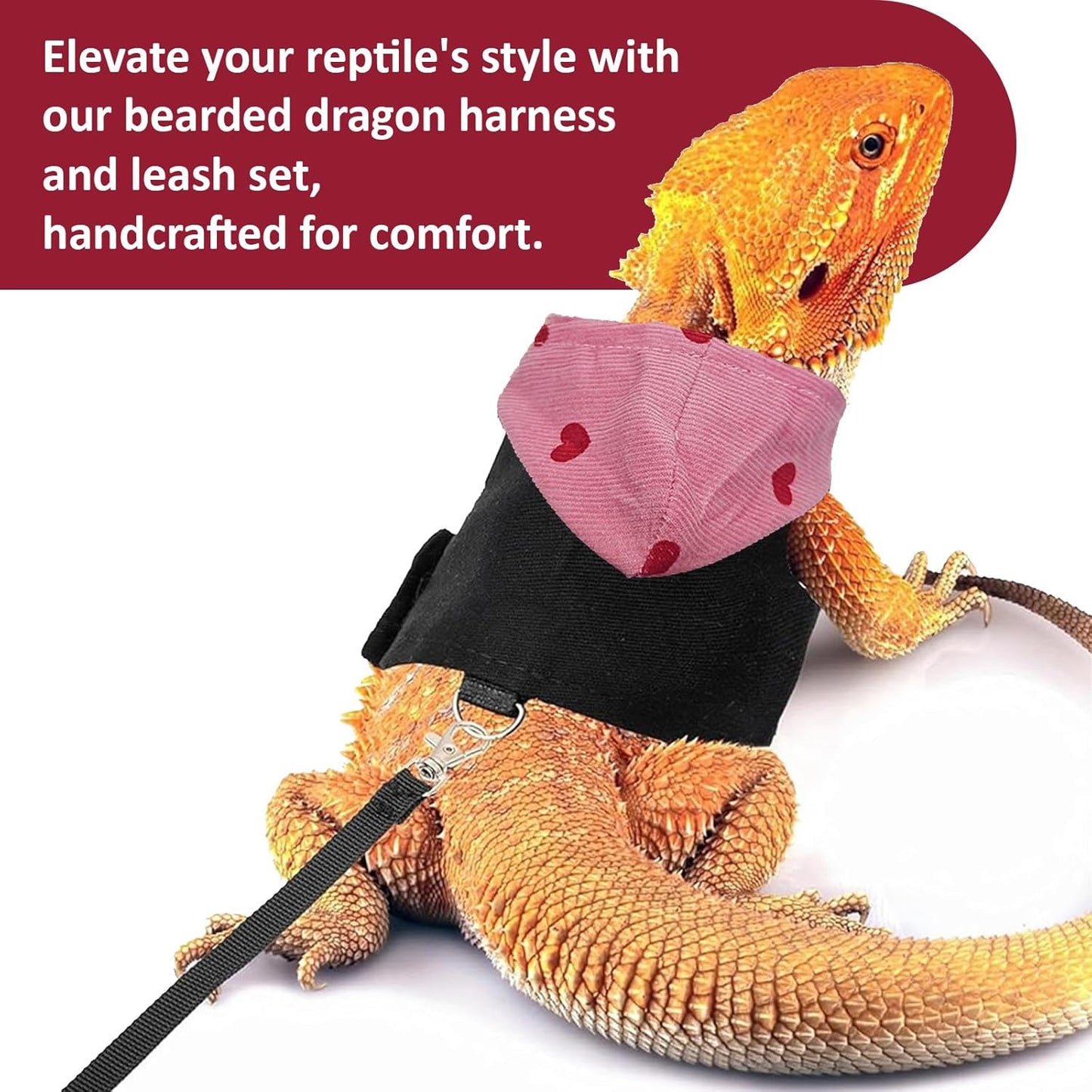 Bearded Dragon Lizard Hoodie Leash Suit Reptile pet Outdoor Chest Harness Chameleon Squirrel Leash Hooded Clothes Suitable for Bearded Dragon Lizard Reptiles（Red hat）