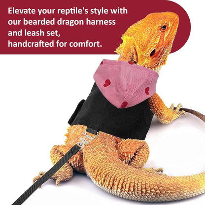 Bearded Dragon Lizard Hoodie Leash Suit Reptile pet Outdoor Chest Harness Chameleon Squirrel Leash Hooded Clothes Suitable for Bearded Dragon Lizard Reptiles（Red hat）