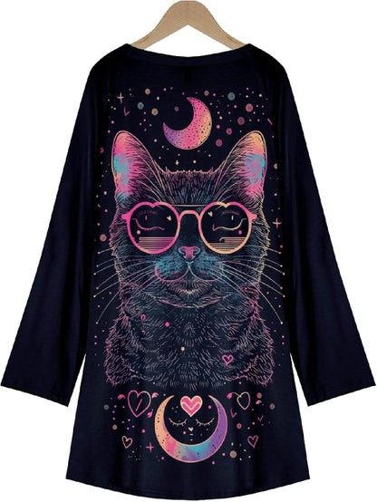 MARSVOVO Women Novelty Graphic Plus Size Sweater Crewneck Long Sleeve Cute Printed Loose Fit Casual Fall Sweaters Top